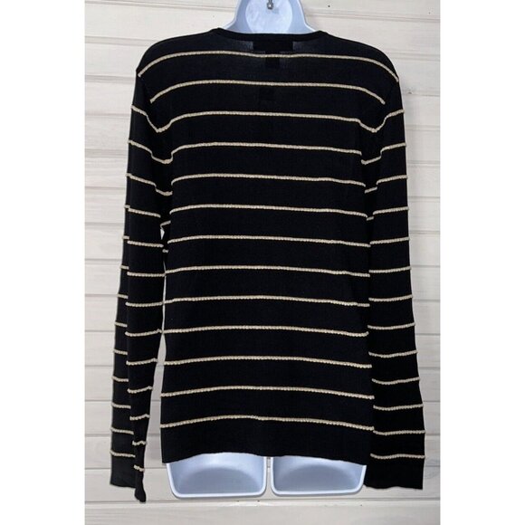 NWT August Silk Heritage Sz XL Black Gold Stripes Textured Button Up Cardigan - Picture 5 of 10